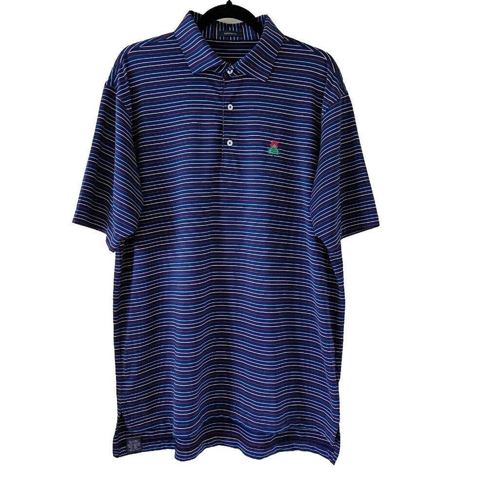Turtleson golf polo navy striped short sleeve left chest embroidery button men L